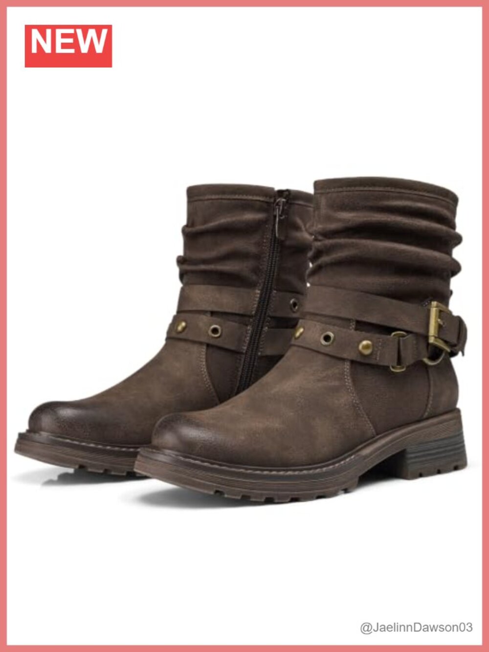 TEMOFON Women Ankle Boots PU Suede Slouch Block Heel Zip Short Booties